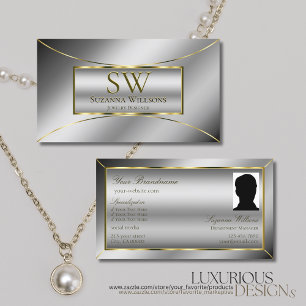 Luxuriöse Silver Gold Dekoration mit Monogramm und Visitenkarte