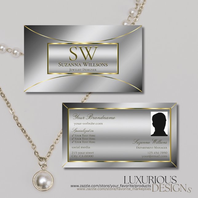 Luxuriöse Silver Gold Dekoration mit Monogramm und Visitenkarte (Von Creator hochgeladen)