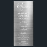 Luxuriöse Silver Modern und elegantes Hochzeitsmen Menükarte<br><div class="desc">Luxuriöse Silver Modern Imitats Metallic Stainless Steel Foil Wedding Menü. Dieses mädchenhafte, moderne Script Wedding Menu kann auf die Namen der Braut und des Bräutigam, den Hochzeitstag und die Menüoptionen für das Hochzeitsessen angepasst werden. Dieses Menü ist Teil einer passenden Hochzeitskollektion und weitere passende Artikel können Sie beim Designer anfordern....</div>