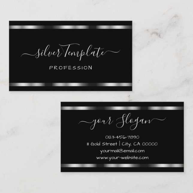 Luxuriöse Silver Signature Handschrift Schriftart  Visitenkarte (Vorne/Hinten)