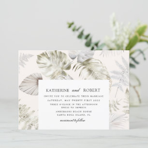 Luxuriöse Silver Tropical Foliage Wedding Einladung