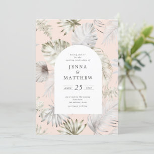 Luxuriöse Silver Tropical Foliage Wedding Einladung