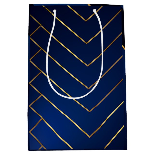 Luxuriöse Sleek und ausgeklügeltes Navy Blue & Gol Mittlere Geschenktüte (Vorderseite)