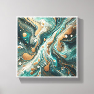 Luxuriöse Smaragd- und Gold-Fluid-Kunst - Elegante Leinwanddruck