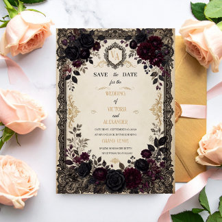 Luxuriöse Spitzen-Gotik Viktorianische Hochzeit Te Einladung