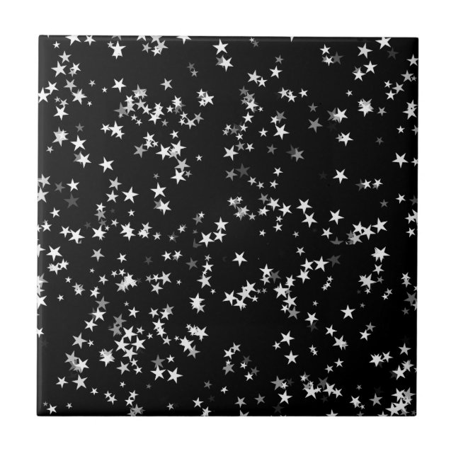 Luxuriöse Starry Sky Black Star Elegance Astronomi Fliese (Vorderseite)