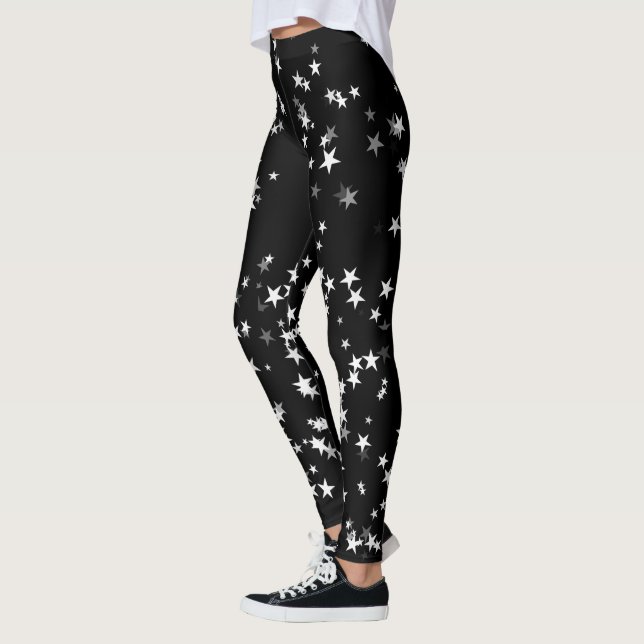 Luxuriöse Starry Sky Black Star Elegance Astronomi Leggings (Links)