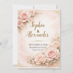 Luxuriöse staubige rosa Rosen-Hochzeitseinladung Einladung