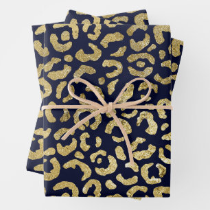 Luxuriöse Stylish Gold Navy Leopard Print Geschenkpapier Set