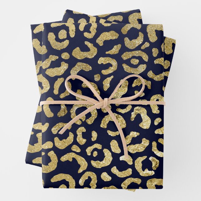 Luxuriöse Stylish Gold Navy Leopard Print Geschenkpapier Set (Beispiel)