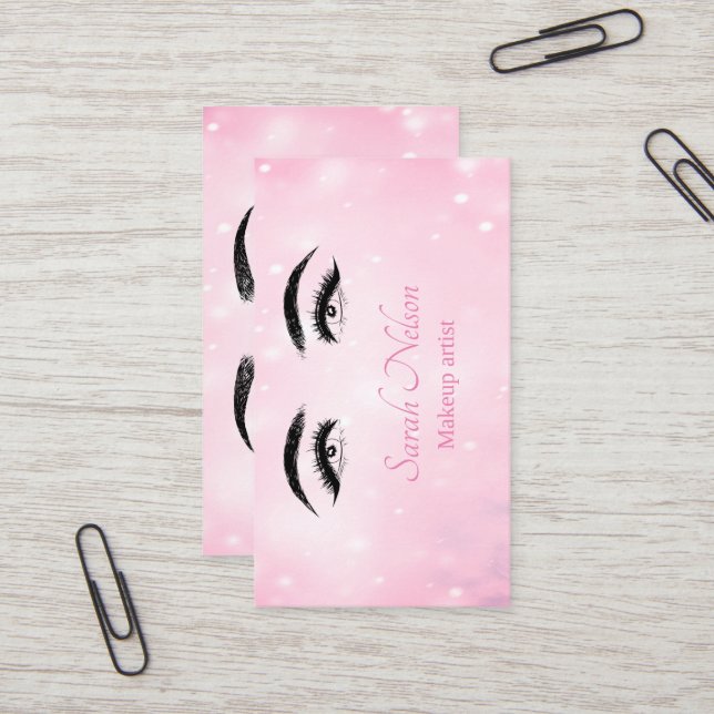 Luxuriöse Sweet Pink Funkelnd Makeup Business Card Visitenkarte (Vorderseite/Rückseite Beispiel)