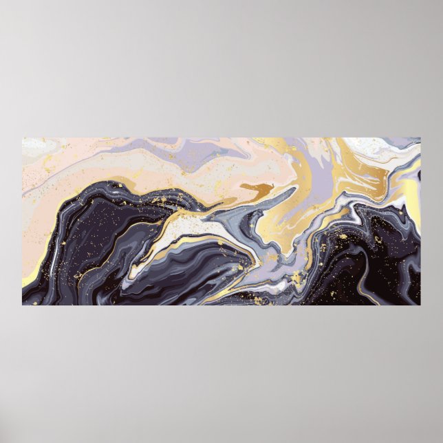 luxuriöse Tapete. Rosa und schwarzer Marmor und Go Poster (Vorne)