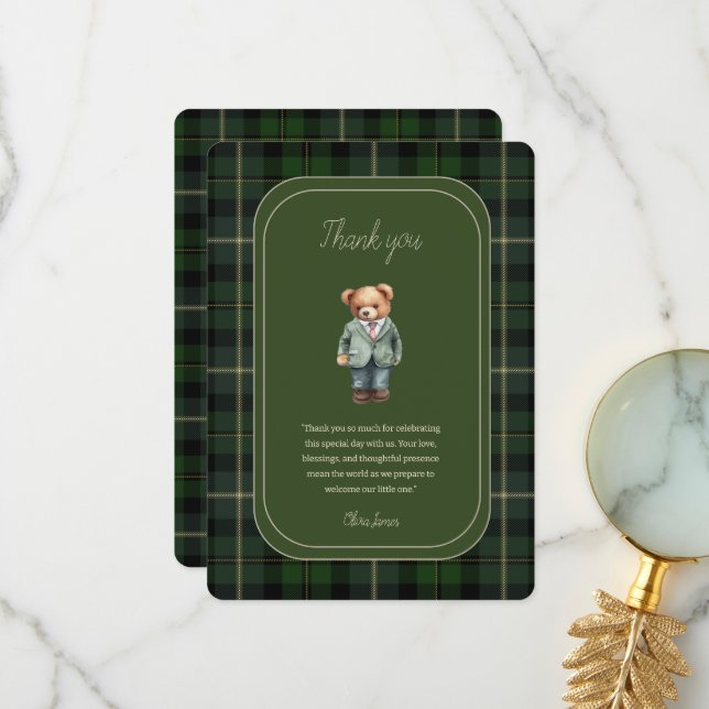 Luxuriöse Teddy Bär Babydusche Dankeskarte (Vorderseite/Rückseite Beispiel)