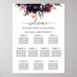 Luxuriöse tiefe florale Hochzeits-Sitzordnung Poster