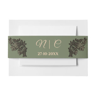 Luxuriöse Traditionelles Sage Green & Gold Metalli Einladungsbanderole