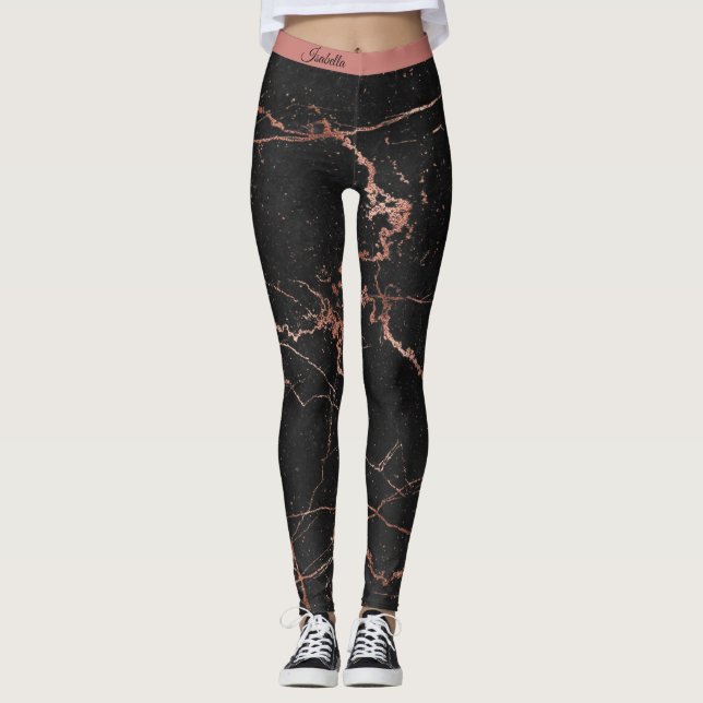 Luxuriöse Trendy Marble Pink Black Add Text Leggings (Vorderseite)