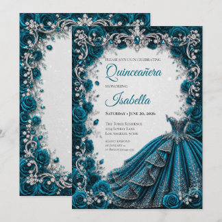 Luxuriöse Türkis-Prinzessin-Quinceañera-Einladung Einladung