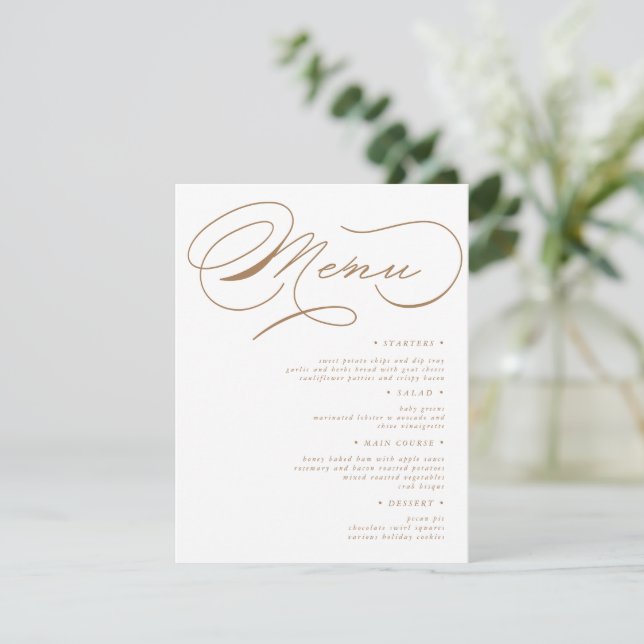 Luxuriöse Typografy Wedding Menu Card Einladung (Stehend Vorderseite)