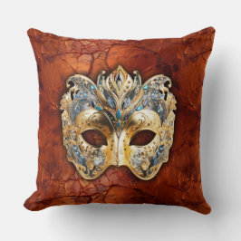 Luxuriöse Venezianische Maske auf Rot-Rost-Hinterg Kissen