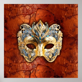 Luxuriöse Venezianische Maske auf Rot-Rost-Hinterg Poster