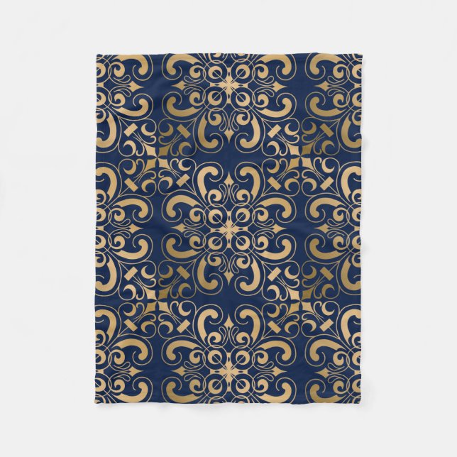 Luxuriöse Verziert Gold Navy Fleecedecke (Vorderseite)