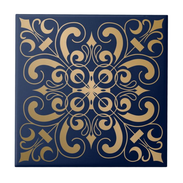 Luxuriöse Verziert Gold Navy Fliese (Vorderseite)