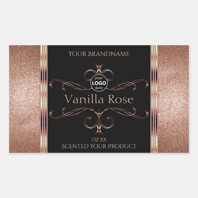 Luxuriöse Verzierte Rosegold Black Product Labels  Rechteckiger Aufkleber (Vorderseite)