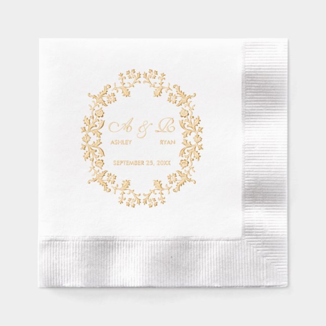 Luxuriöse Vintag Floral Monogram Servietten Mit Folie (Vorderseite)