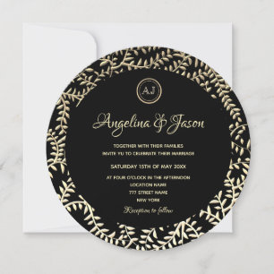 Luxuriöse Vintage Gold- und Black Wedding Einladung