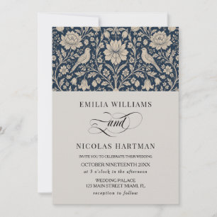 Luxuriöse Vintage-Hochzeit in Navy-Taupe Einladung