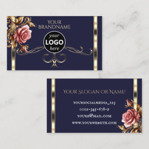 Luxuriöse Vintage Rose Dunkelblau mit Logo Visitenkarte