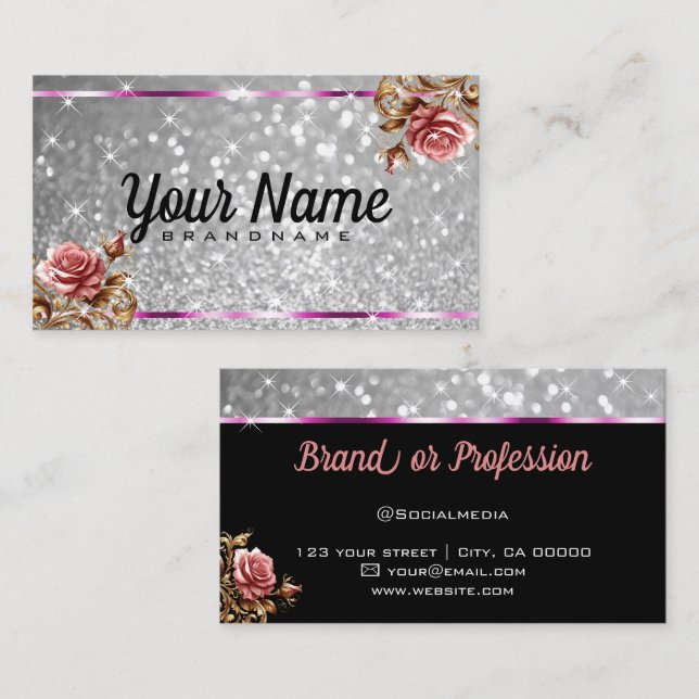 Luxuriöse Vintage Rose Glitzer Luminous Stars Chic Visitenkarte (Vorne/Hinten)