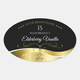 Luxuriöse Wavy Gold Dekoration dunkles Schwarz Mon Ovaler Aufkleber