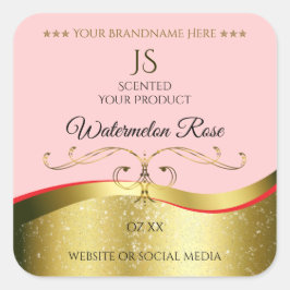 Luxuriöse Wavy Gold Dekoration Light Red Monogram  Quadratischer Aufkleber