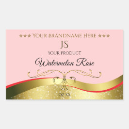 Luxuriöse Wavy Gold Dekoration Light Red Monogram  Rechteckiger Aufkleber