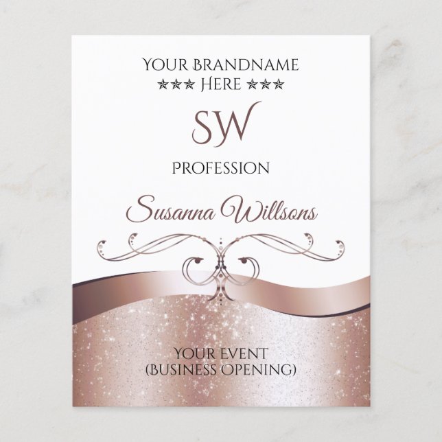 Luxuriöse Wavy Rose Gold Decoder White Monogram Fl Flyer (Vorne)