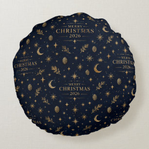 LUXURIÖSE Weihnachts-Botanical-Floral-Navy-Gold-Ve Rundes Kissen