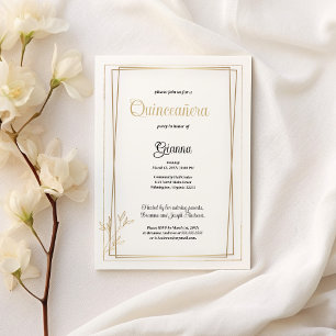 Luxuriöse weiß und gold minimalistisch Quinceñera Einladung