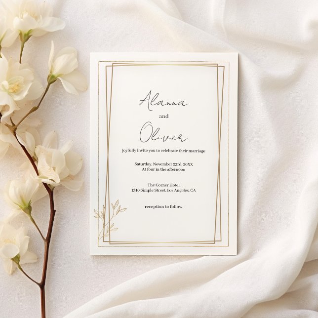 Luxuriöse, weiße und goldene Hochzeit Einladung (Luxury white and gold minimalist Wedding )