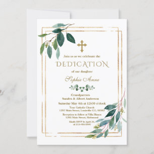 Luxuriöse White Blume Gold Glitzer Frame Dedicatio Einladung