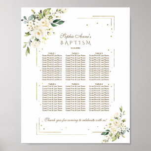 Luxuriöse White Blume Gold Taufe Seating Chart Poster