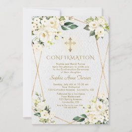 Luxuriöse White Cream Blume Gold Girl Bestätigung Einladung