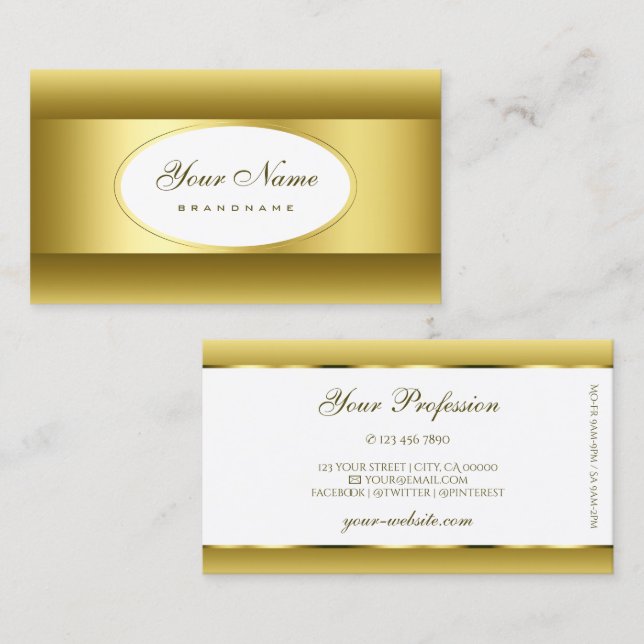 Luxuriöse White Gold Ombre Golden Oval Dekoration  Visitenkarte (Vorne/Hinten)