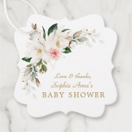 Luxuriöse White Magnolia Pink Floral Baby Dusche Geschenkanhänger