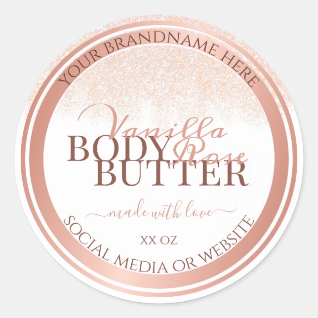 Luxuriöse White Product Packaging Labels Rose Gold Runder Aufkleber (Vorderseite)