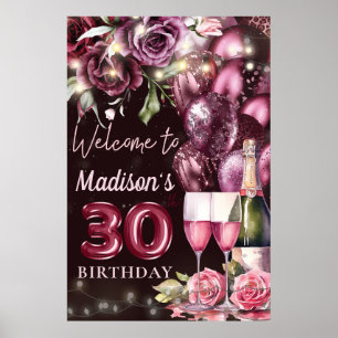 Luxuriöse Wine Magenta 30. Geburtstag Begrüßungsze Poster