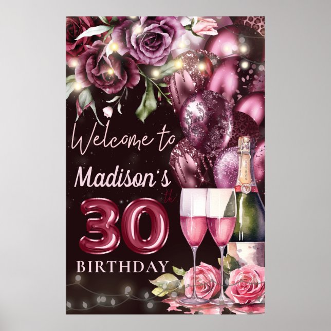 Luxuriöse Wine Magenta 30. Geburtstag Begrüßungsze Poster (Vorne)