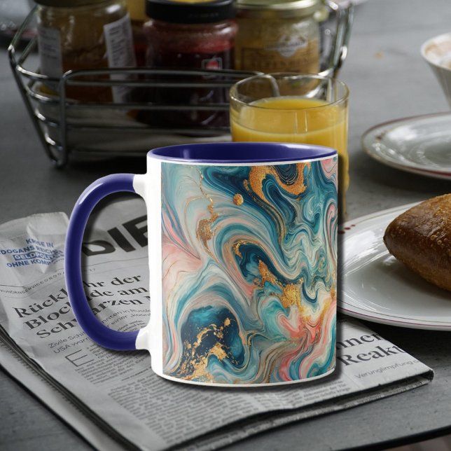 luxuriöse Wirbel aus blau mit goldgelb Tasse (Von Creator hochgeladen)