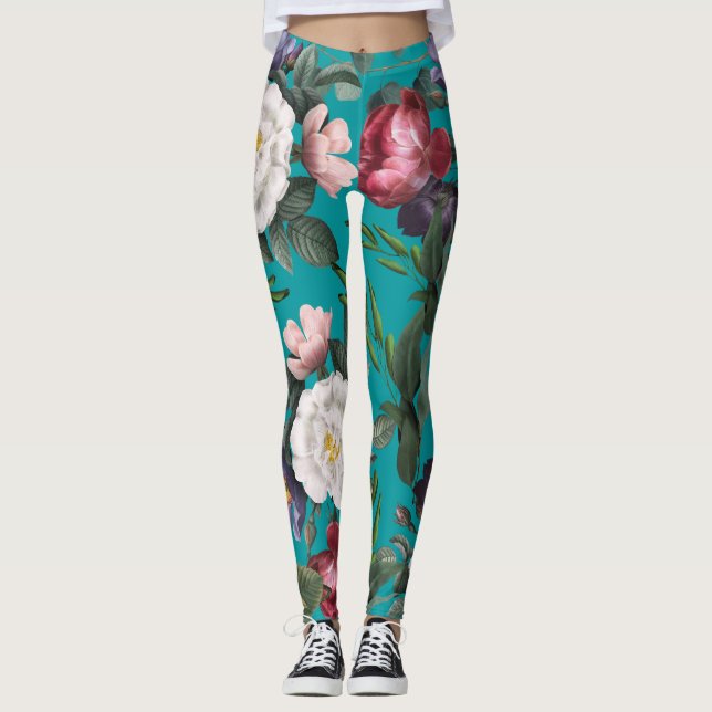 Luxuriöser, angesagter Sommergarten, trendig blau Leggings (Vorderseite)