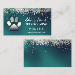 Luxuriöser Aquamariner Glitzer Dog Paw Pet Groomin Visitenkarte